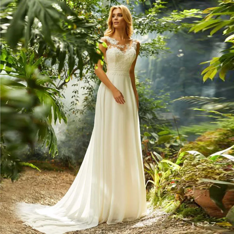 

2019 New Arrival Chiffon Illusion Applique Sweetheart A-line Bridal Gown Dress Wedding Dresses Vestidos de Noivas Sexy Custom