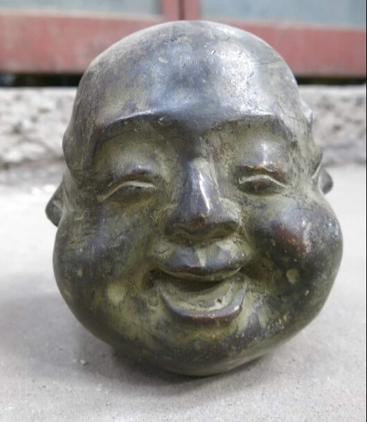 

shitou 001836 China bronze carved Buddhism four face Buddha head sculpture Statue