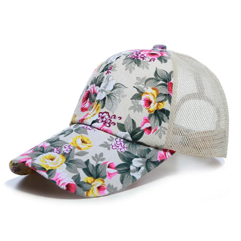 2021 Simple Women's Baseball Cap Summer Multicolor Flower Printing Girls Snapback Brethable Adjustable Mesh Casual Wild Sun Hat 2