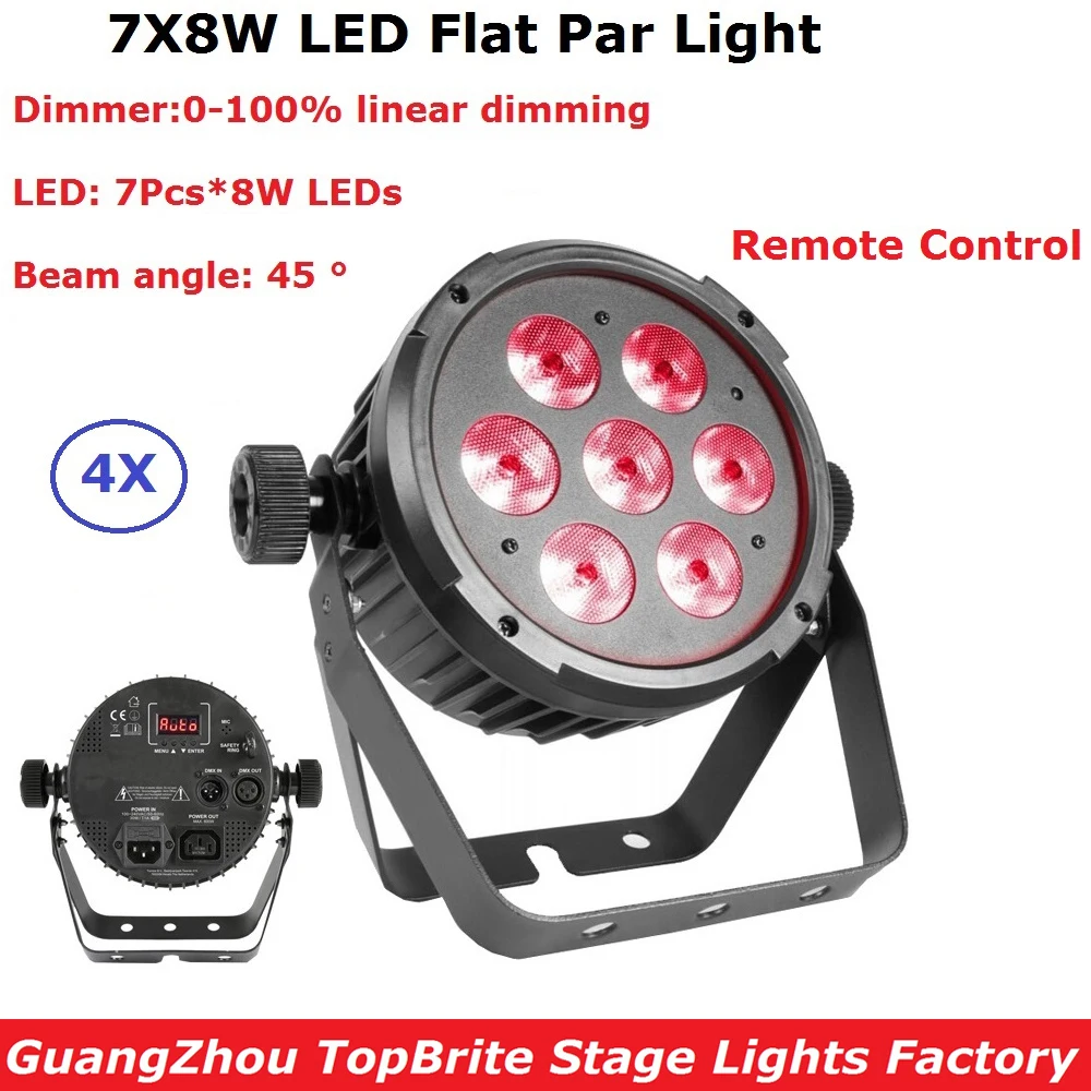 Быстрая доставка 4 шт./лот светодиодный Par свет 7X8 Вт RGBWA-UV 6IN1 светодиодный плоский прожектор светодиодный DMX512 диско свет профессиональный