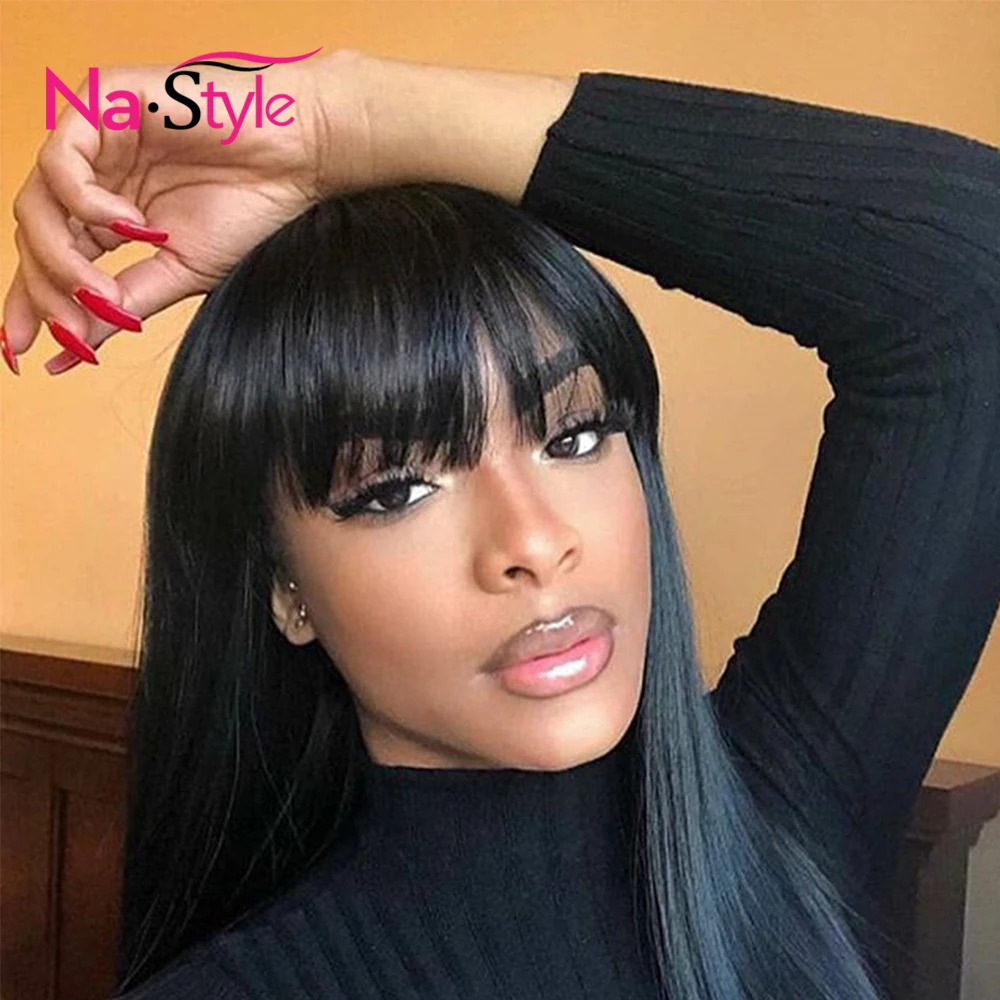 

Straight Wig Human Hair Wigs With Bangs Long Wig 13x6 Lace Front Wig Deep Part Raw Indian Virgin Hair Natural Hair Color