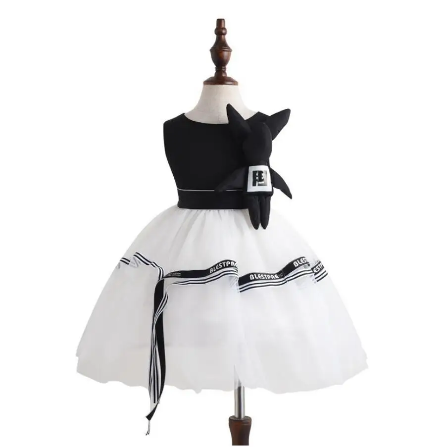 Платье для девочек кружевное платье с лентами для девочек, праздничное платье принцессы Летняя детская одежда с юбкой-пачкой платья для маленьких девочек