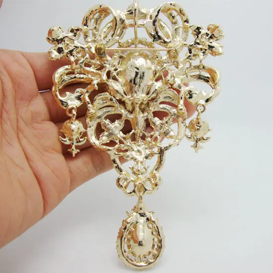 New Luxury Bride Brooch Pin Flower Drop Bride Bridesmaid Wedding Clear AB Rhinestone Crystal Brooches Pin Pendant