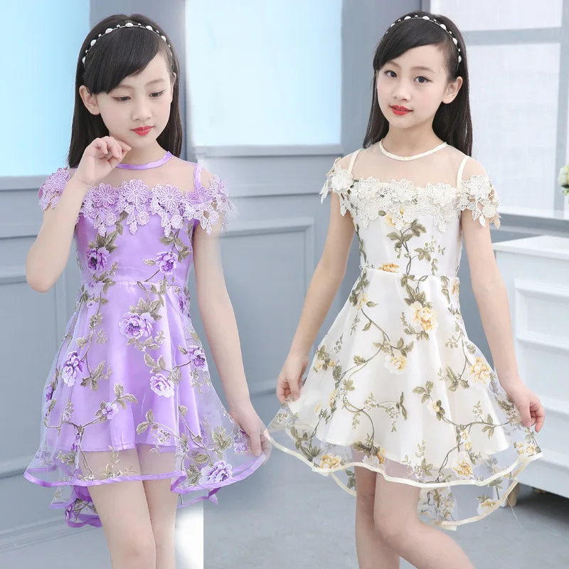 

Three Colors Lovely Baby Girl Dress 2018 Summer New Girls Flower Lace Princess Dress Casual Dance Dress 4-12 Year old