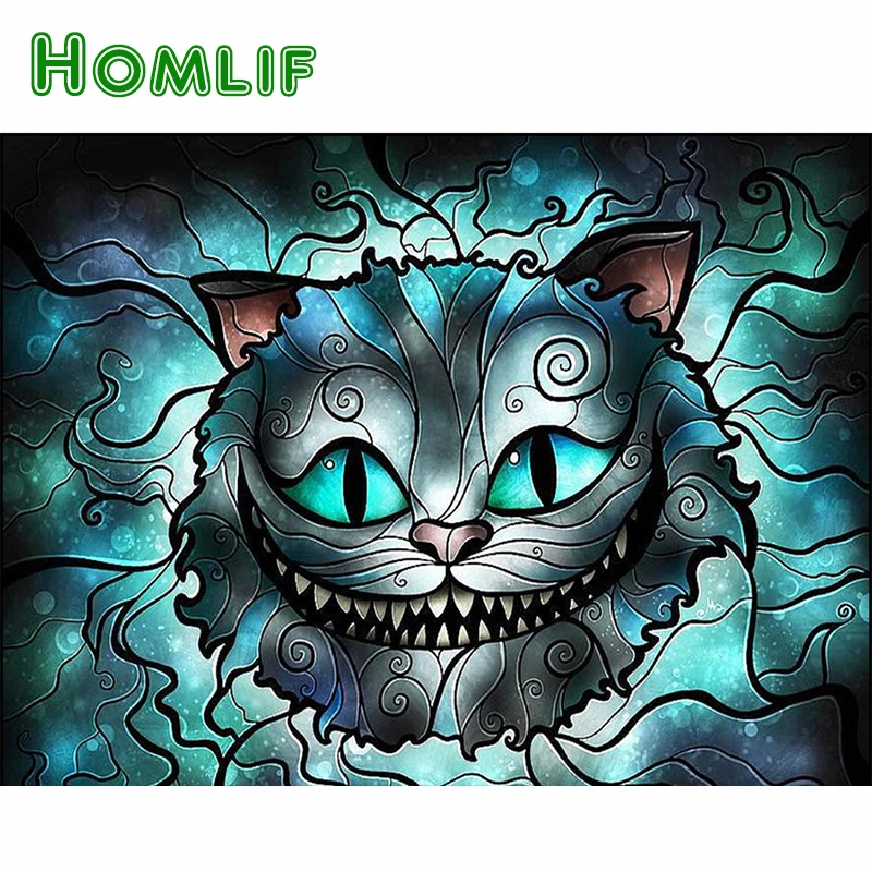 HOMLIF 5D DIY бриллиант картина мультфильм Чеширский кот животное Алмазная мозаика