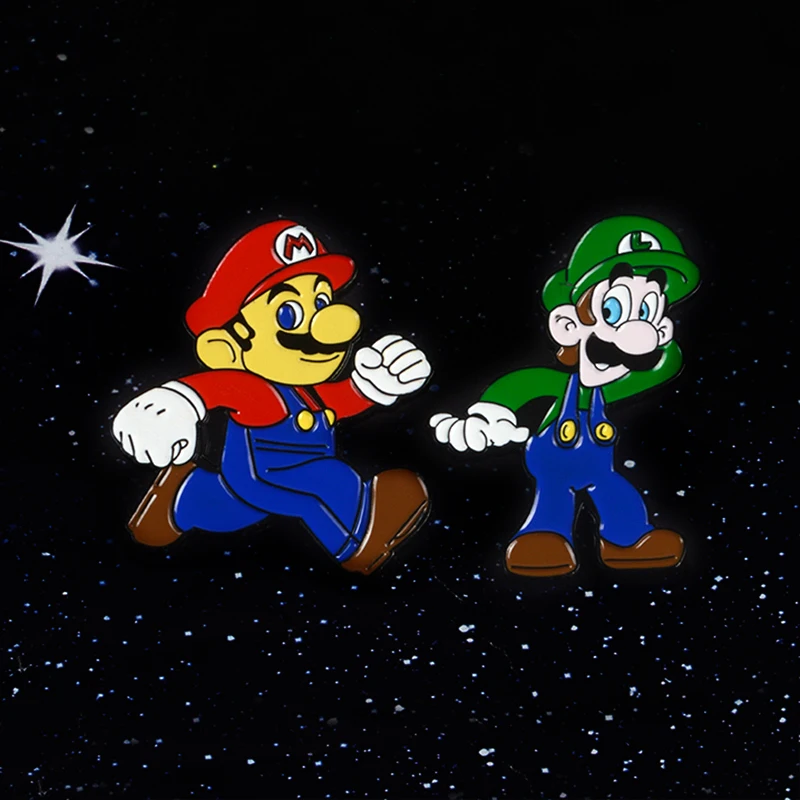 

Childhood Memory Classic Cartoon Cute Super Bros Green Red Lapel Brooches Badge pin For Japanese Game fans