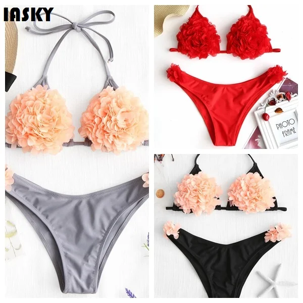 

IASKY 2018 Sexy Bikini Women Swimsuit 3D Flowers Swimwear Female Brazilian Bikini Set Beach Bathing Suit Biquini