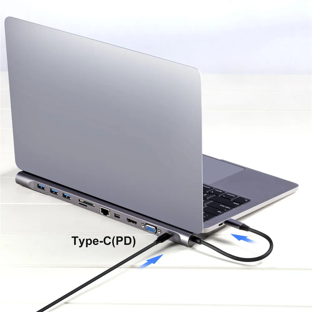 Алюминиевый 11 в 1 ноутбук док-станции тип-c к USB3.0 TF HDMI VGA RJ45 Мини DP адаптер для MacBook samsung Galaxy