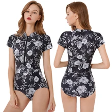 Винтажный Женский цельный купальник цветочный принт короткий купальный костюм с длинным рукавом Тонкий для серфинга дайвинга купальник женский купальный костюм Пляжная одежда