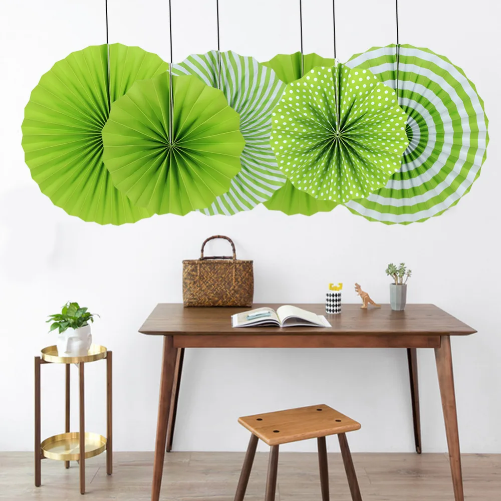 6pcs/set Green Paper Fans Rosettes Pinwheels Garla...