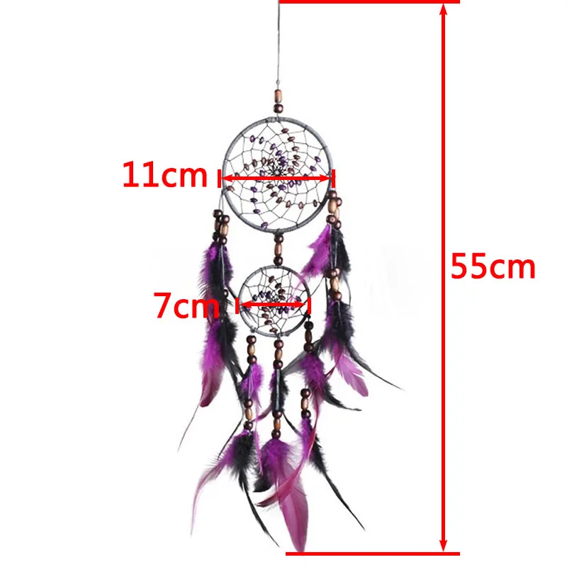 1pc Feather Crafts Purple Dream Catcher Wind Chimes Handmade Dreamcatcher Net With Feather Beads for Wall Hanging Car Home Decor