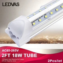 T8 Led Integrated V-Shaped tube/lamp/ light 18W 2ft 3000k 6500k Led Fluorescent Lights 0.6m AC85-265V Factory direct sale 2Pcs