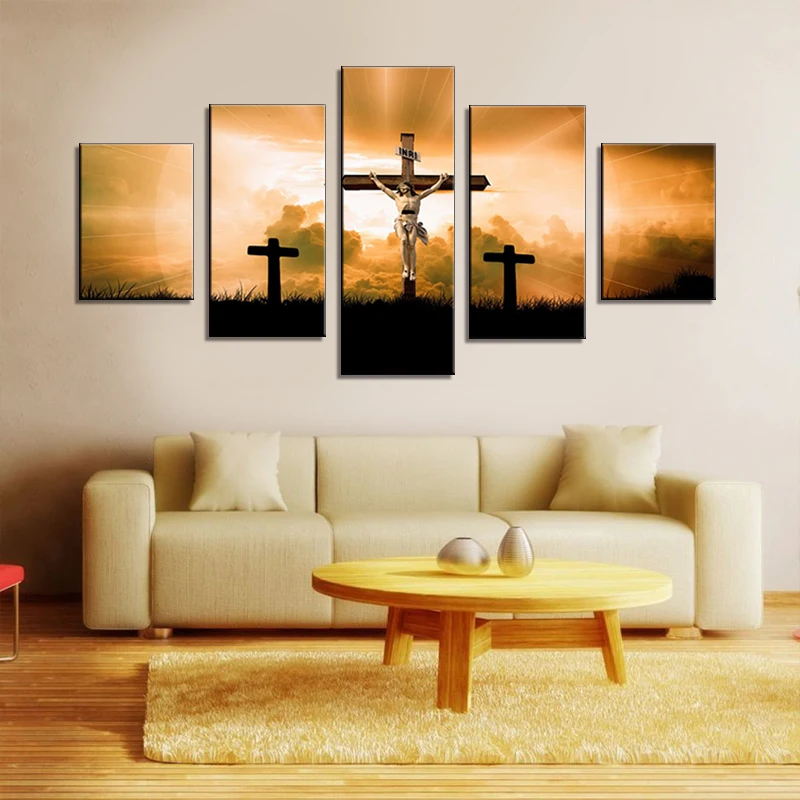 

Split Canvas Wall Art Decor Jesus Christ Dying on the Cross Prints Lord Religion Painting 5 Piece Artwork Home Decor Pictures