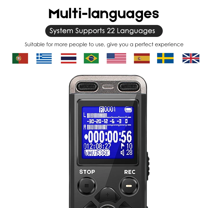 

Support 22 Languages Business Portable Digital Voice Recorder USB Support Multi-language Tf Card To 32GB 8GB Audio Recorder Pen