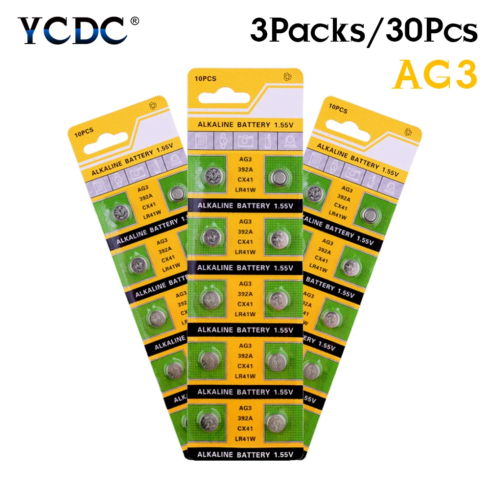 

AG3 30pcs/3cards Alkaline Coin Cell 1.5V L736 384 SR41SW CX41 Button Battery For Watch Toys Remote LR41 392 Batteries SR41 192
