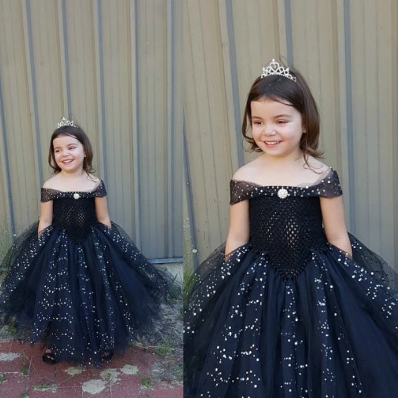 POSH DREAM Black Princess Children Kids Girls Tutu Dress Tutu Dress Sequins Tulle Children Baby Costume for Dress Up Fairy Dress