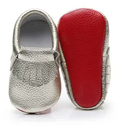 HONGTEYA на красной подошве новорожденных Впервые Уокер обувь из натуральной кожи детские мокасины Симпатичные fringe новорожденных prewalkers для