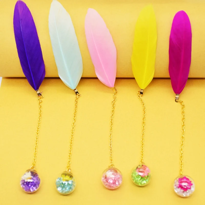 

1 Pcs Boxed Colorful Feather Glass Ball Bookmark Paper Book School Office Supplies Stationery Party Wedding Gifts For Guests