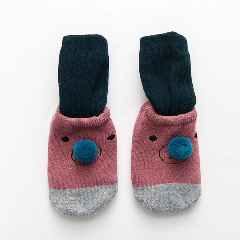 Комплект из 2 предметов модные прекрасный кот детские тапочки носки для детей ясельного возраста хлопковые плотные теплые ноги носок - Цвет: Dark Pink