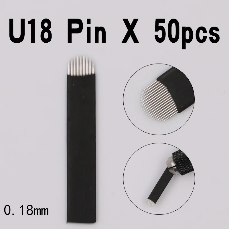 50 шт. черный Microblading u-форма 18 pin Flex ручная Татуировка бровей Иглы для перманентного макияжа вышивка ручка игла для нанесения татуировки