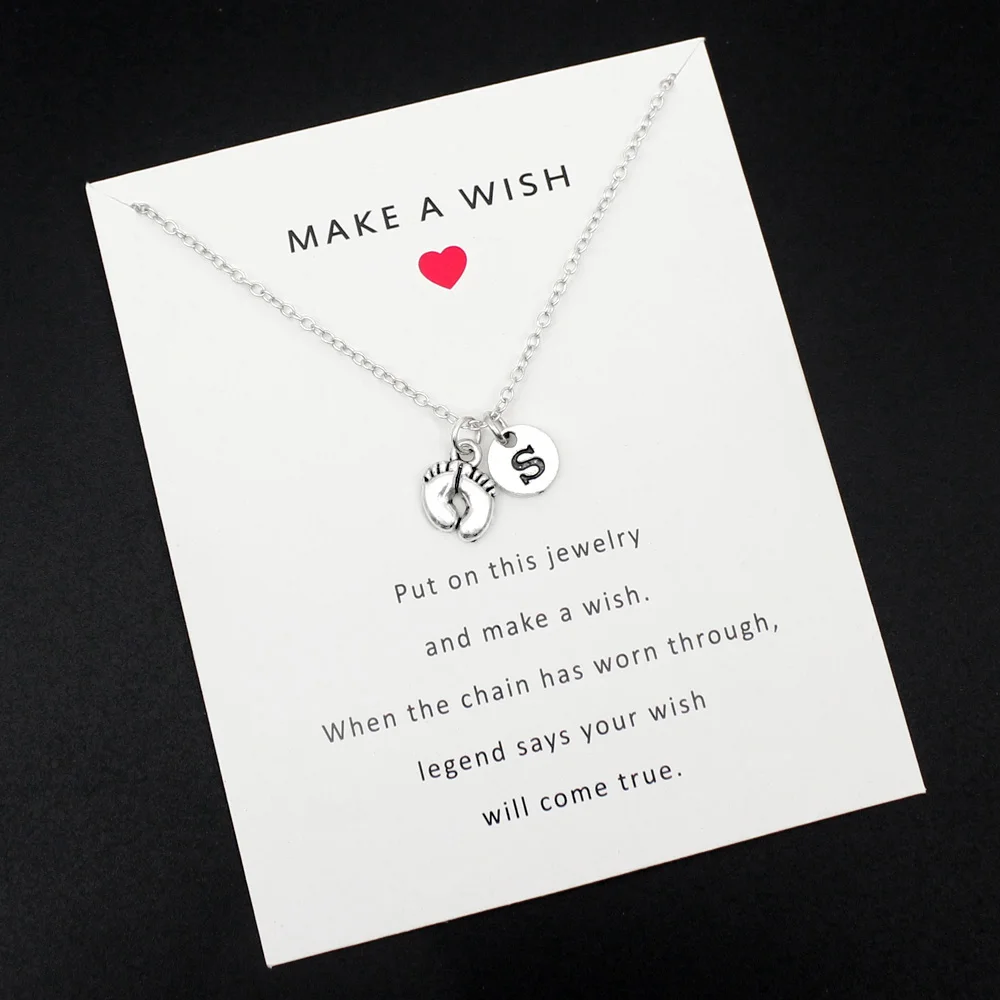 

Necklace Baby Little Feet Necklace Alphabet Letter Footprints Simple Women Chain Necklace Birthday Gifts