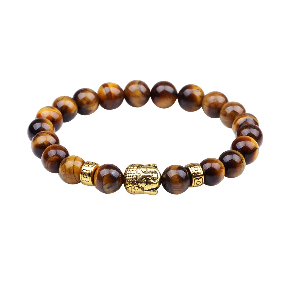 8 мм из круглого натурального камня бусины с тигровым глазом Лава браслеты "Будда" Оникс Исцеление мала для медитации и молитвы Йога Для женщин мужские ювелирные изделия - Окраска металла: 3