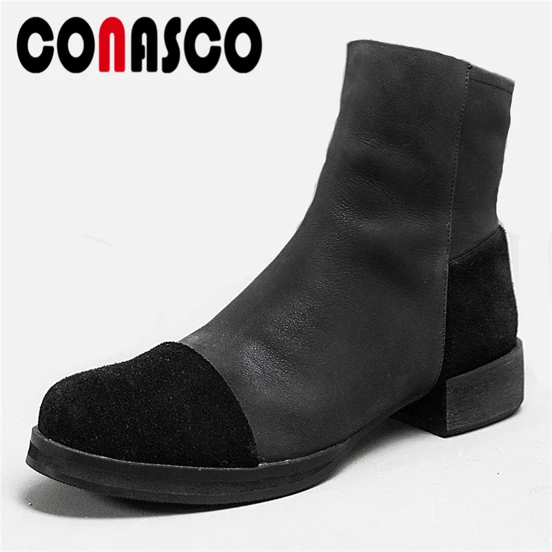 

CONASCO New Women Sexy Patchwork Ankle Boots High Heels Round Toe Autumn Winter Zipper Martin Shoes Woman Short Basic Boots