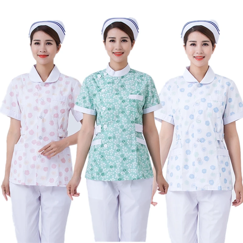 

Floral Printed Nurse Uniform 2Pieces Medical Scrub Set Hospital Dentist Dental Beauty Salon Workwear Surgical Brush Suit