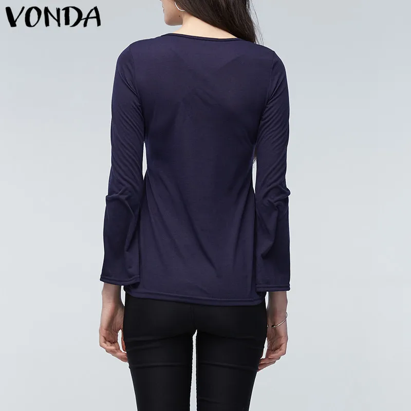 VONDA 2019 primavera mujeres embarazadas Tops de manga larga Sexy embarazo encaje empalme blusas Camisas Casual maternidad ropa talla grande