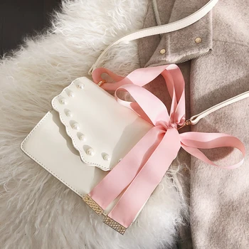 

2019 Spring New Sweet Square bag High Quality PU Leather Women's Designer Handbag Ribbon Tote bag Bow Shoulder Messenger bags