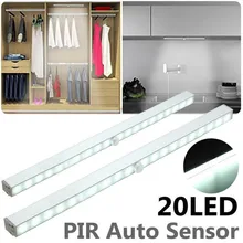 20 LED Wireless Under Cabinet Light PIR Motion Sensor Night Light Wardrobe Closet Stair Kitchen Night Light Lamp Battery Power