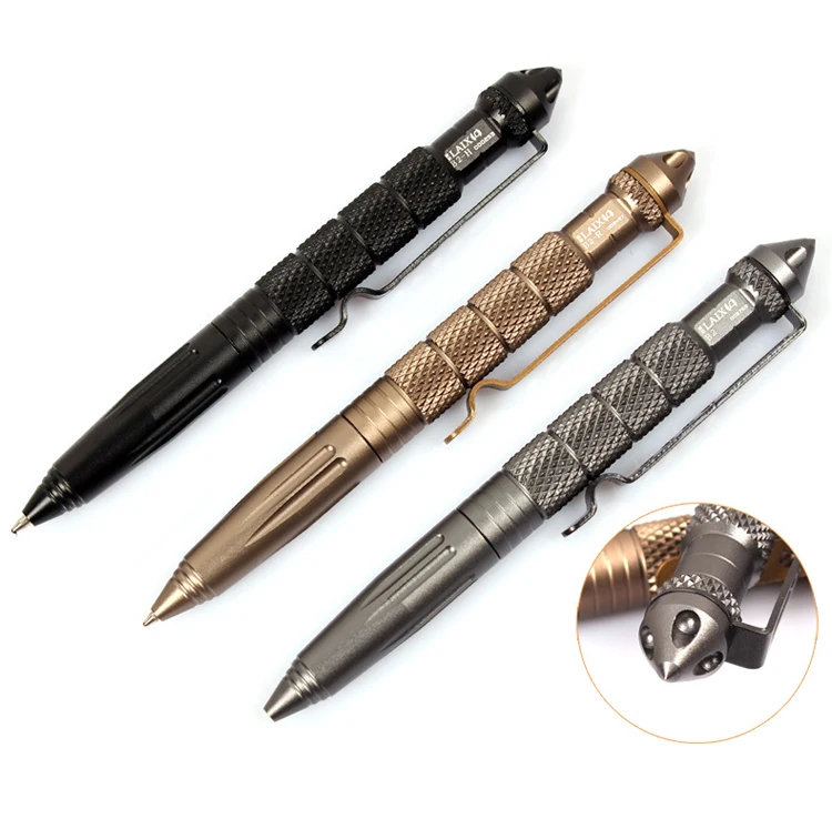 

New Cool Black Ink Metal Ballpoint Pen Aviation Aluminum Alloy Anti-slip Self Defense Tactical Pen Multi-functional Tools Pen