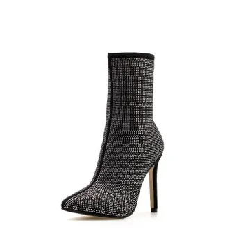 

Spring fashion Korean version of the large-scale pointed rhinestone sequins stiletto short boots waterproof platform high heels