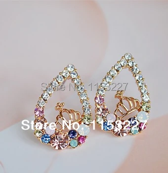

Diamante stone crown watersrop 2 gram gold beautiful designed colorful earrings jewelry women