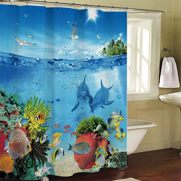 

Sea Marine Ocean Life 71" Bathroom Fabric Shower Curtain Free 12 Hooks New Home Decor Great Gift
