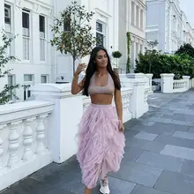 Модное платье-пачка Женская юбка из тюля длинная юбка макси корейские демисезонные черный, розовый Высокая Талия Женская плиссированная юбка