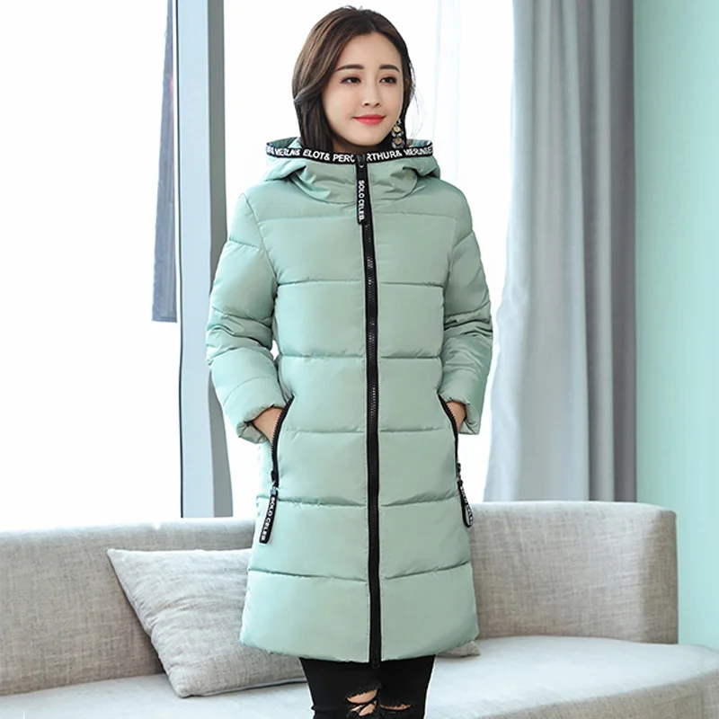 Новое поступление, женская зимняя куртка с капюшоном, повседневное женское пальто с хлопковой подкладкой, длинная парка - Цвет: Светло-зеленый