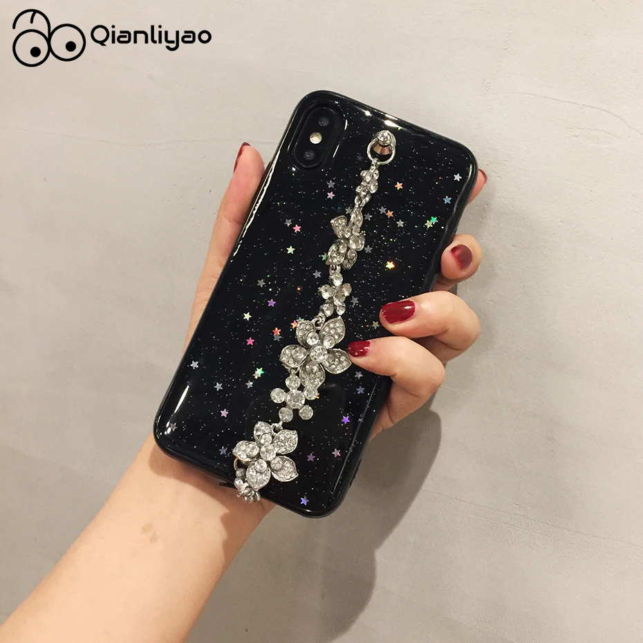

Qianliyao Rhinestone Rose flower Bracelet phone case For iphone 6 6s 7 8 plus X XS MAX XR 11 Pro Max Cases Bling star soft cover