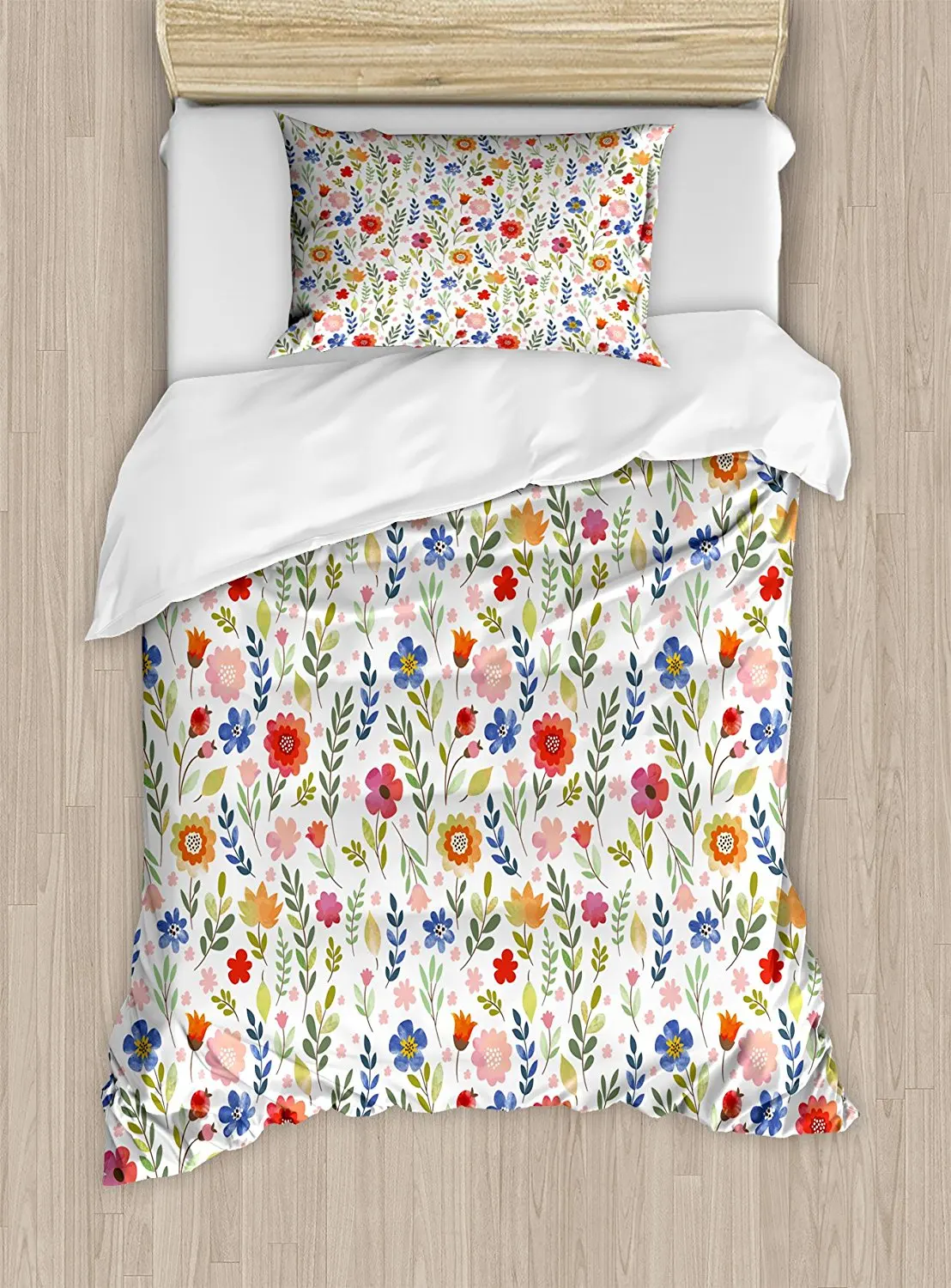 Watercolor Duvet Cover Set Floral Patterned Illustration With Leaves And Wildflowers Abstract Botanical 4 Piece Bedding Set 4 Piece Bedding Set Duvet Cover Setpattern Duvet Cover Sets Aliexpress