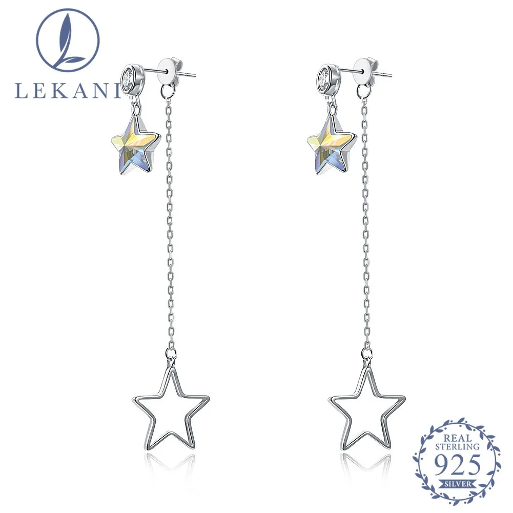 

LEKANI Crystal From Swarovski 925 Sterling Silver Earrings Fashion Star Long Pendant Sterling Silver Drop Earrings Day Gift
