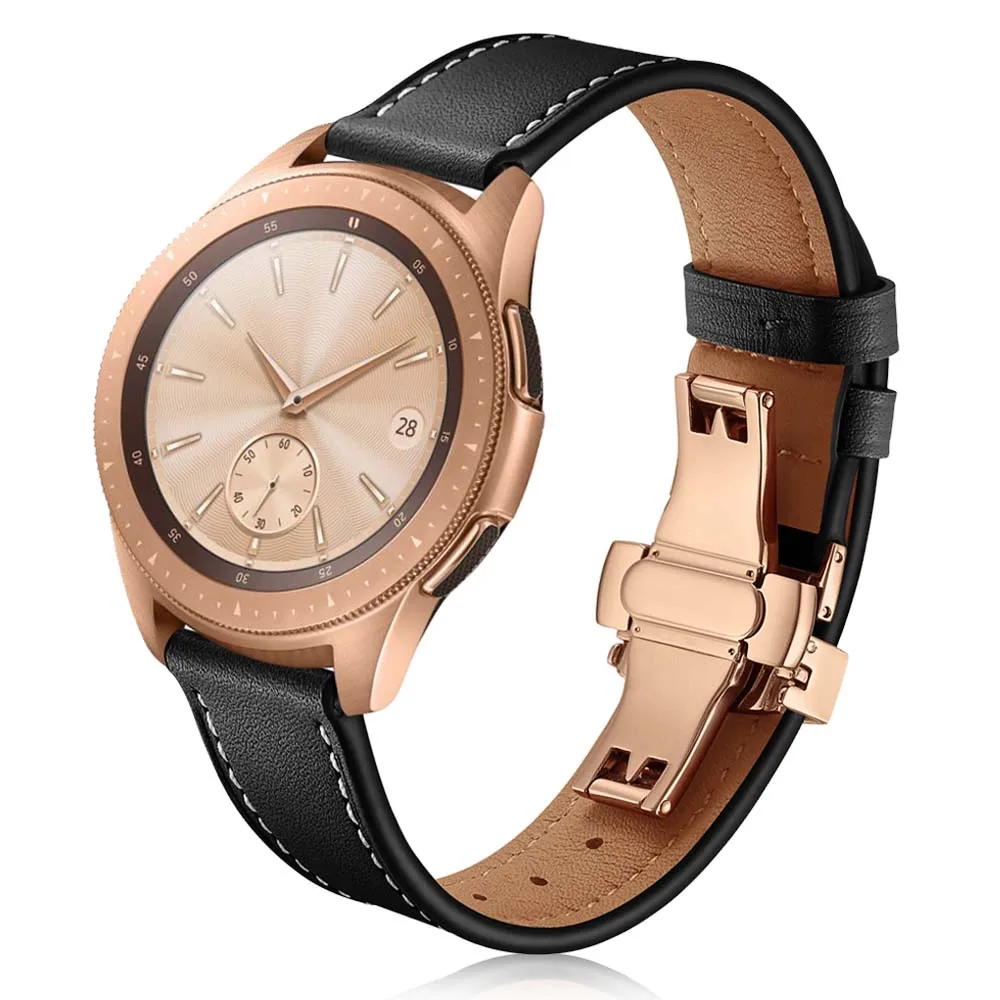 

Luxury Butterfly Buckle Genuine Leather Strap for Samsung Galaxy Watch 46mm Wrist Band Bracelet for Gear S3 Clock Belt