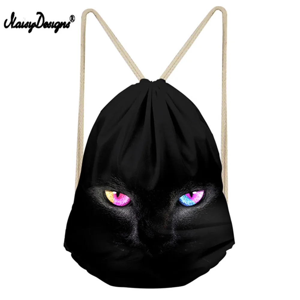 Us 7 13 48 Off Noisydesigns Kids Draw String Bag Funny 3d Black Cat Skull Print Faye Living My Best Life Craft Storage Pockets Packbag 2019 In