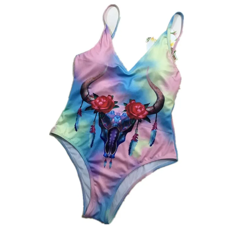 ITFABS Women's One Piece deer flower printed Push up padded Bikini