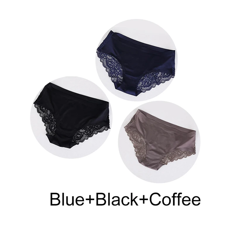 3 Pcs Sexy Underwear Women's Lace Panties Seamless Low Waist Briefs Nylon Silk Breathable Female Cotton Comfortable Lingerie - Color: G