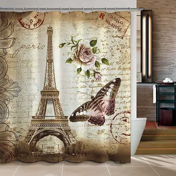 

Retro Vintage Paris Eiffel Tower Waterproof Kids Bathroom Shower Curtain