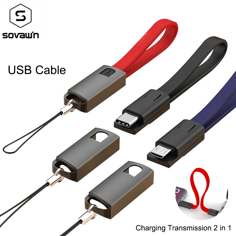 

Portable Keychain Lanyard USB Type C Cable Flat Micro USB Cable Android Mobile Phone Charging Sync Data For Huawei p20 lite