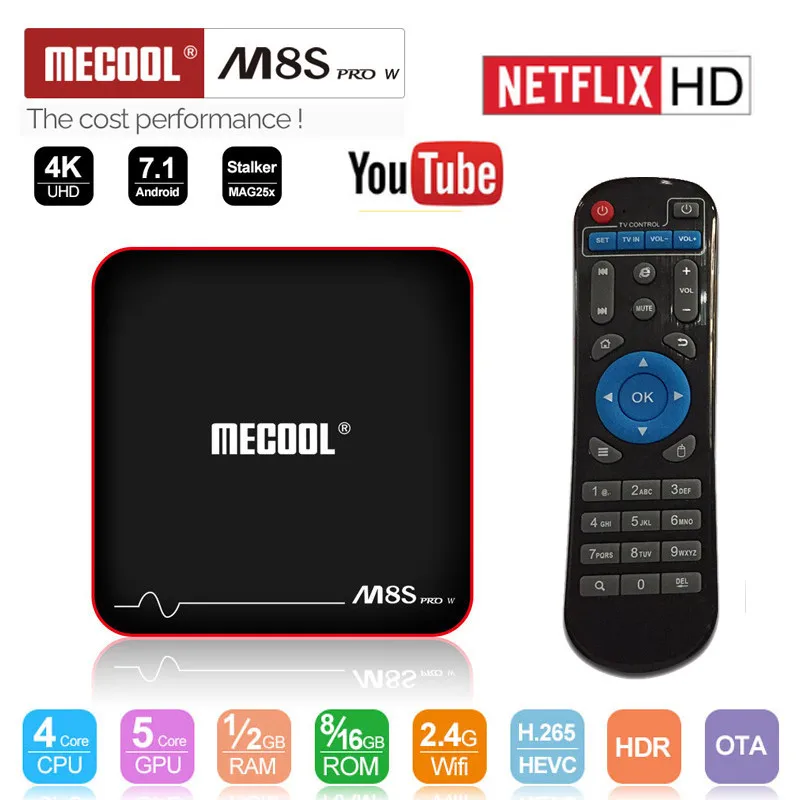 

MECOOL M8S PRO W Android 7.1 TV Box Amlogic S905W Quad Core 2GB/16GB media Player WiFi 4K H.265 Google Play Store Netflix TV BOX