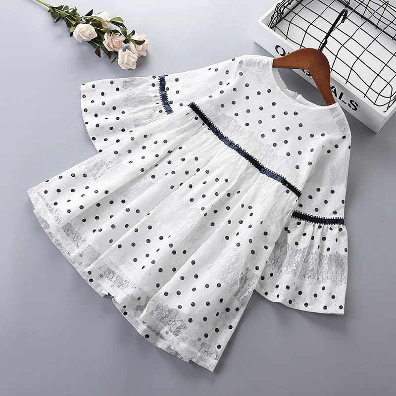 

Kids Dresses For Girls 2019 Spring And Autumn Models High Quality Girl Dress Fashion Lace Dot Long Sleeve Princess Dress