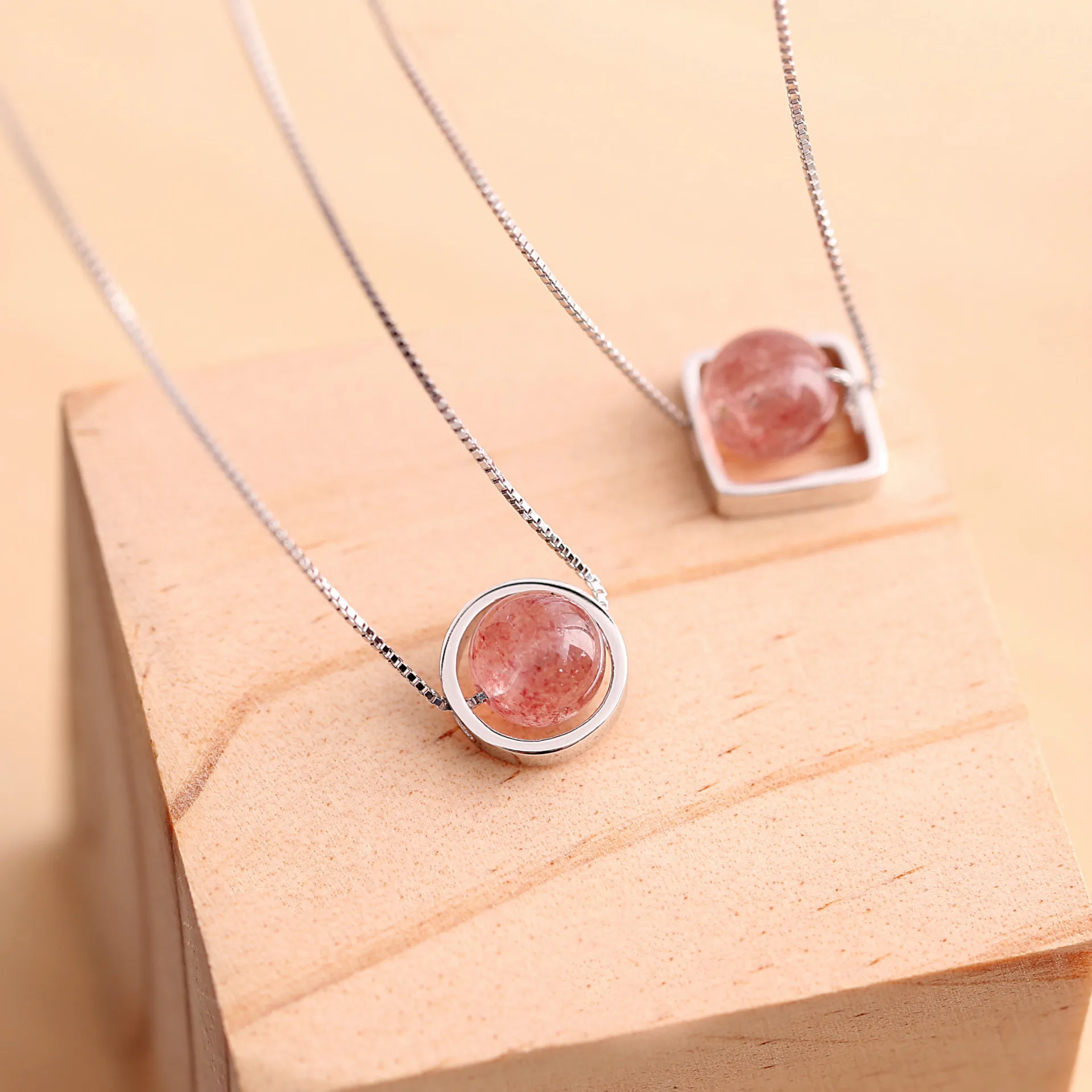 Strawberry Quartz women 100% 925 Sterling silver nacklace Jewellery Clavicle chain pendant charms
