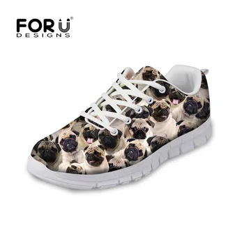 

FORUDESIGNS Women Cute Flat Autumn Shoes 3D Animal Pug Dog Pattern Women's Breathable Comfortable Shoes Flats Female Leisure
